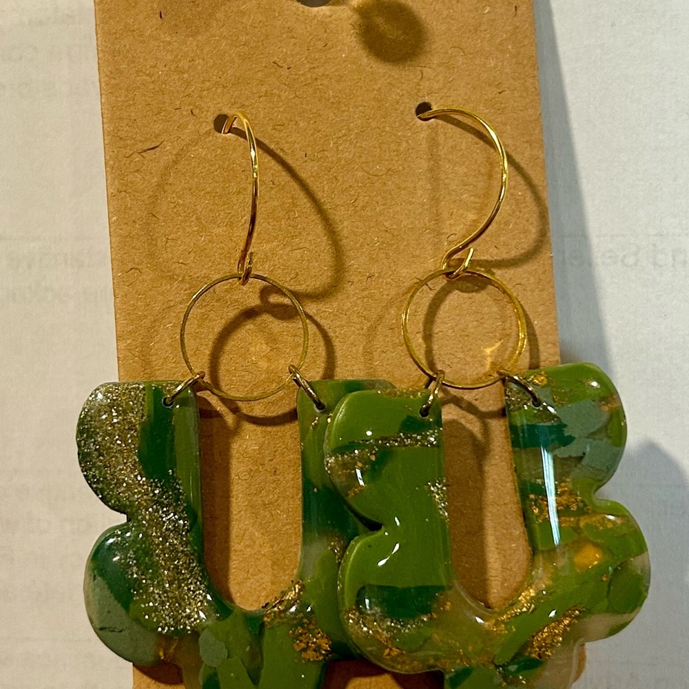 Green and Gold Dangle Earrings